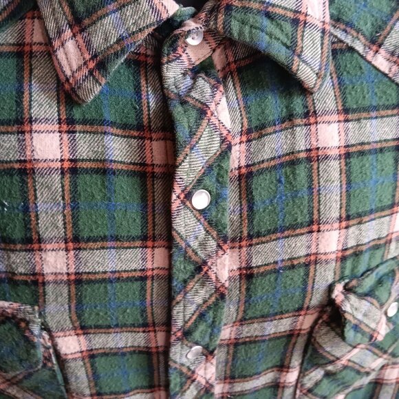 2XL Vintage Wrangler Mens Green Plaid Western Snap Button Flannel Cowboy Y2K - Picture 5 of 6